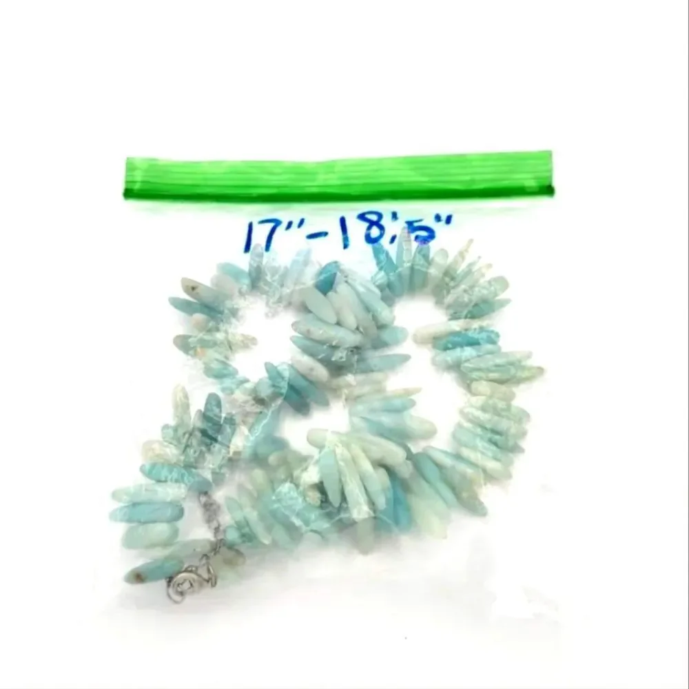 Natural Blue & Seafoam green Amozonite Elongated Genuine Stone Necklace - Picture 6 of 6